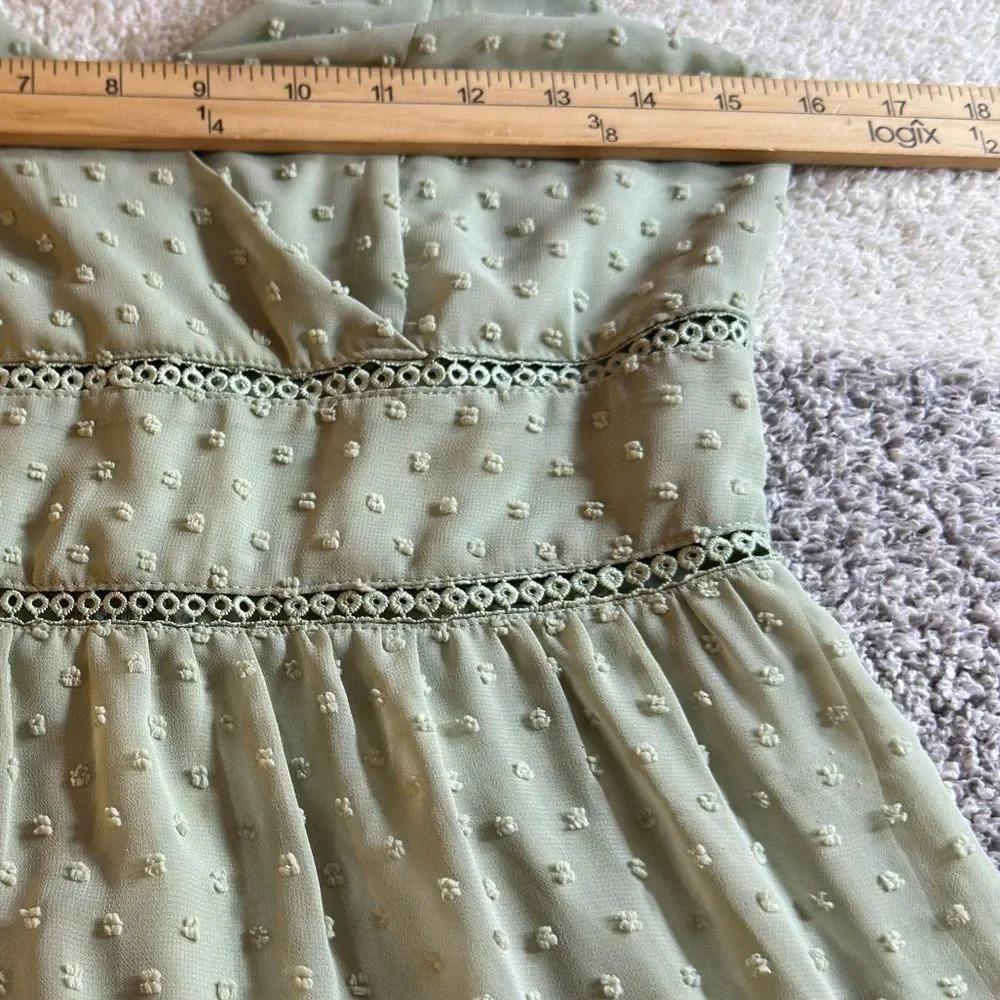 Altar’d state Dress Womens Size Medium chiffon lace tiered Sage‎ Green Mini